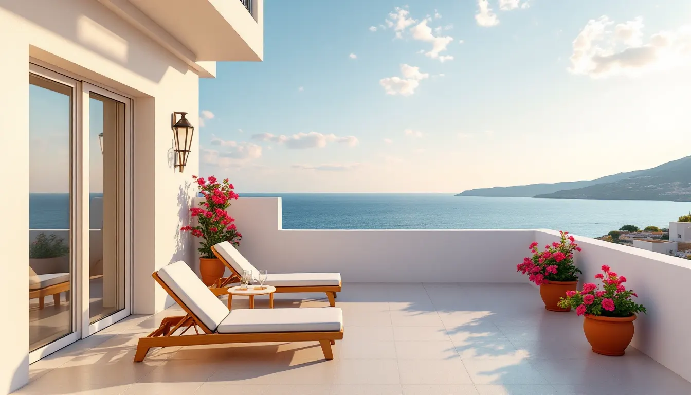 Terraza de un apartamento turístico con vistas al mar en la Costa del Sol