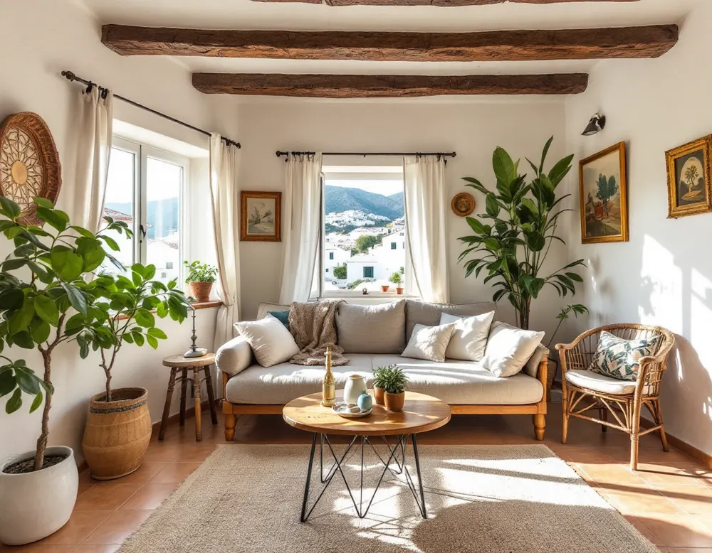 Salón de un apartamento turístico en un pueblo blanco de Andalucía